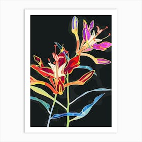 Neon Flowers On Black Kangaroo Paw 1 Art Print