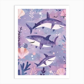 Purple Shark In The Waves Illustration 3 Art Print