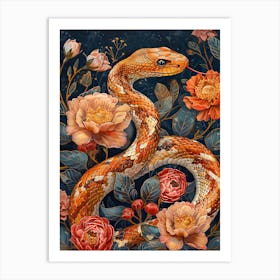 Lunar Year Of The Snake 2025 Snake Art Chinese Zodiac Vintage Orange Art Print