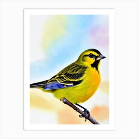 Yellowhammer 2 Watercolour Bird Art Print