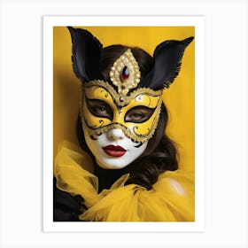 A Woman In A Carnival Mask, Yellow And Black (19) Art Print
