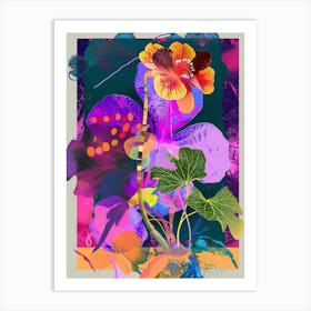 Nasturtium 2 Neon Flower Collage Art Print