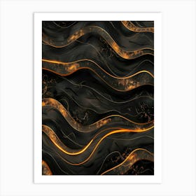 Abstract Gold And Black Wavy Pattern Art Print