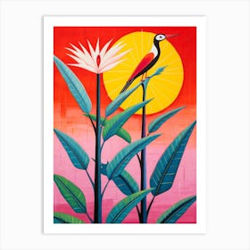Pink And Red Plant Illustration Bird Of Paradise 1 Art Print