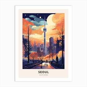 Winter Night  Travel Poster Seoul South Korea 2 Art Print