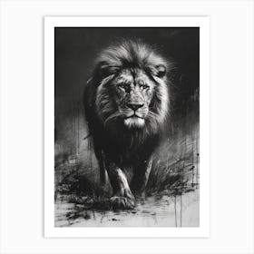 African Lion Charcoal Drawing Lion Charcoal Drawing 1 Art Print