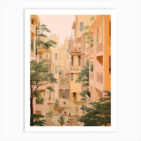 Beirut Lebanon 2 Vintage Pink Travel Illustration Art Print