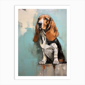 Basset Hound Dog, Painting In Light Teal And Brown 1 Art Print
