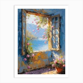 Open Window Blue Sky in Paradise Beautiful Landscape Scenery Painting | Contemporary Art Print for Feature Wall | Vibrant Beautiful Wall Decor in HD Art Print