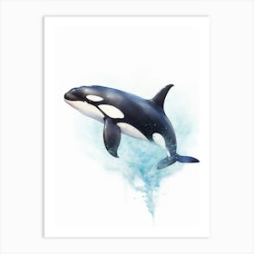 Blue Watercolour Painting Style Of Orca Whale  1 Art Print