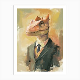 Mustard Painting Of A Dinosaur Lizard In A Suit 1 Art Print