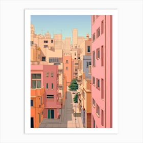 Tel Aviv Israel 3 Vintage Pink Travel Illustration Art Print
