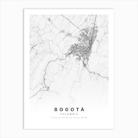 Bogota Colombia White Map Art Print