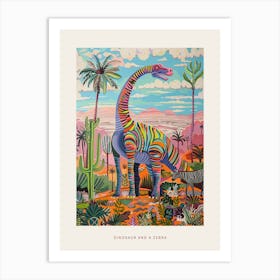 Dinosaur In The Wild With A Zebra 2 Poster Art Print