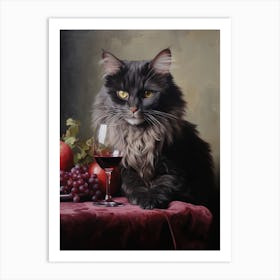 Cat With A Glass Of Wine Art Print