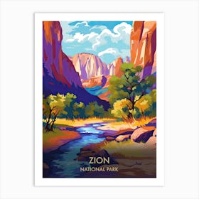 Zion National Park Travel Poster Illustration Style 1 Art Print