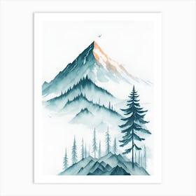 Mountain And Forest In Minimalist Watercolor Vertical Composition 106 Art Print