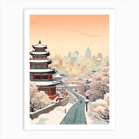 Vintage Winter Travel Illustration Beijing China 2 Art Print