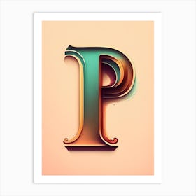 P, Letter, Alphabet Retro Drawing 2 Art Print