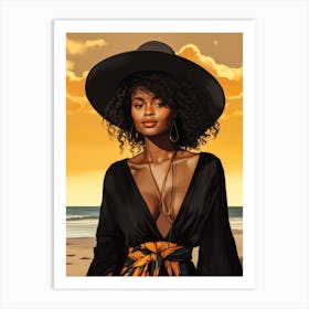 Illustration of an African American woman at the beach 98 Art Print