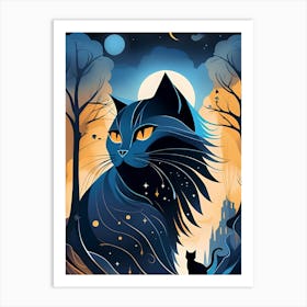 Cat In The Moonlight 4 Art Print