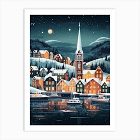 Winter Travel Night Illustration Troms Norway 2 Art Print