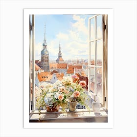 Window View Of Bratislava Slovakia In Autumn Fall, Watercolour 2 Art Print