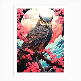 Owl In Cherry Blossoms 3 Art Print