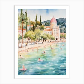 Swimming In Bodrum Turkey Watercolour Art Print