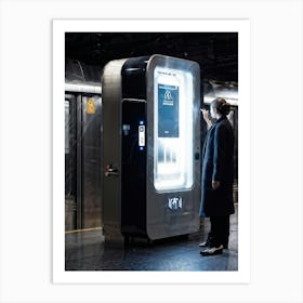 Sleek Locker Design Featuring Biometric Security Ergonomically Placed In A Bustling Train Station E Art Print