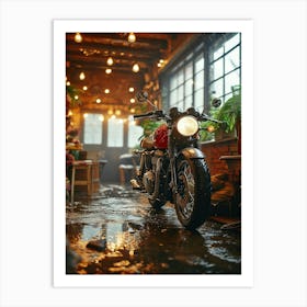 Triumph Motorcycle Parked In A Garage Art Print