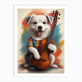 Dog Playing Violin Watercolor Art Print