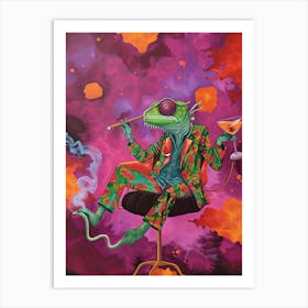 Animal Party: Crumpled Cute Critters with Cocktails and Cigars Lizard In A Suit Art Print