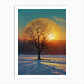 Sunset With A Tree Art Print