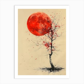 Red Moon Tree Art Print