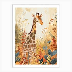 Modern Illustration Of A Giraffe In The Plants 5 Art Print