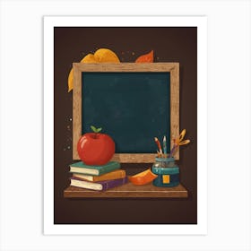 Chalkboard With Books And Apple Art Print