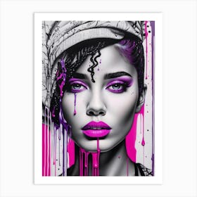 Black and White Woman Portrait with Neon Pink and Purple Affiche