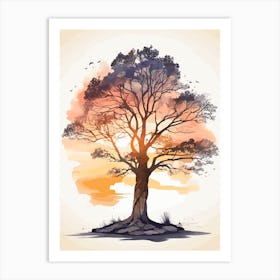 Watercolor Tree At Sunset Bedroom Art Print 1 Art Print