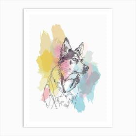 Australian Cattle Dog Pastel Line Watercolour Illustration  2 Art Print