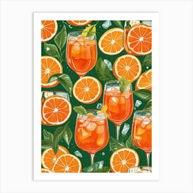 Aperol Spritz Pattern Cocktail Oranges Kitchen Art Art Print (9) Art Print