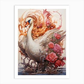 Swan With Roses Art Print