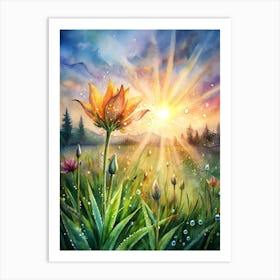 Sunset With Flowers Art Print