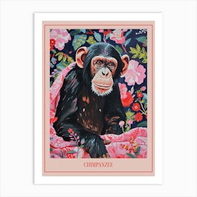 Floral Animal Painting Chimpanzee 1 Poster Art Print