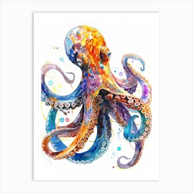 Octopus Colourful Watercolour 3 Art Print