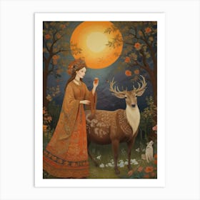 Aphrodite And Deer Art Print