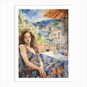 At A Cafe In Budva Montenegro Watercolour Art Print