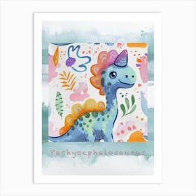 Cute Muted Pastels Pachycephalosaurus Dinosaur 1 Poster Art Print