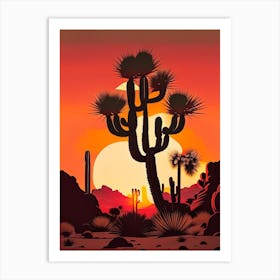 Joshua Trees At Sunset Retro Illustration (6) Art Print