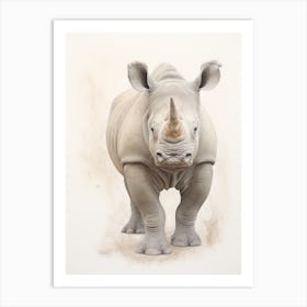 Detailed Vintage Illustration Of A Rhino 9 Art Print